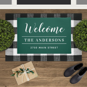 Welcome Emerald Green Personalised Family Name Doormat