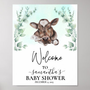 Welcome Eucalyptus  Cow Calf Baby Shower  Poster