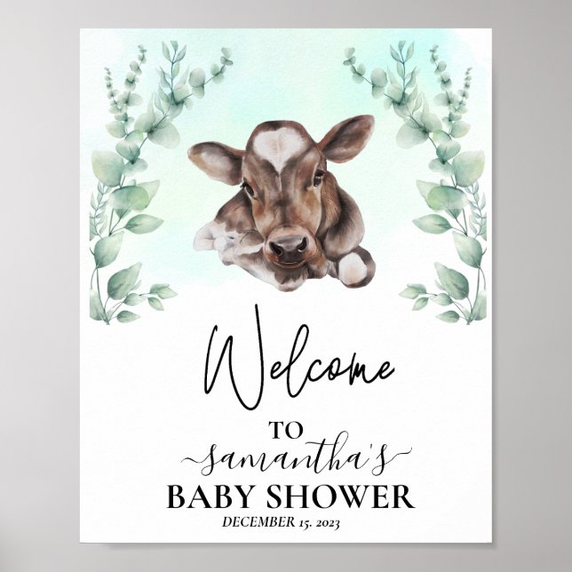 Welcome Eucalyptus  Cow Calf Baby Shower  Poster (Front)