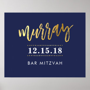 WELCOME EVENT POSTER faux gold name on navy