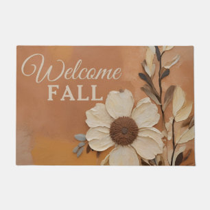 Welcome Fall Decor Burnt Orange Tan Brown Floral Doormat
