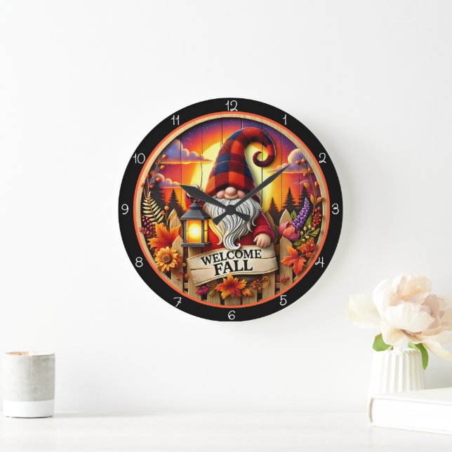 Welcome Fall Gnome Large Clock (Home)