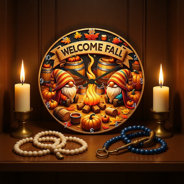Welcome Fall Gnomes  Large Clock (Creator Uploaded)