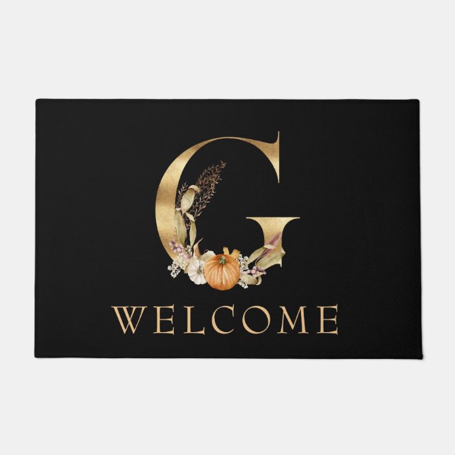 WELCOME Fall Monogram G with Pumpkin Doormat (Front)