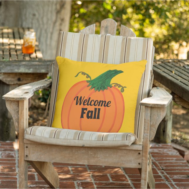 Welcome Fall Orange Pumpkin Family NAME  Cushion (Chair)