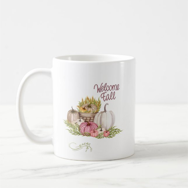 Welcome Fall Pumpkins Flowers  Coffee Mug (Left)