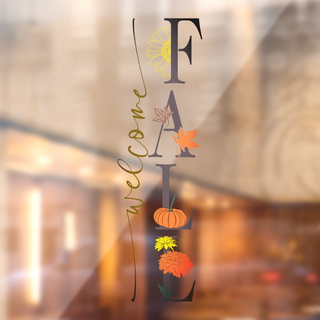 Welcome Fall Season Leaves Pumpkin Flower Business Window Cling (Sheet 2)