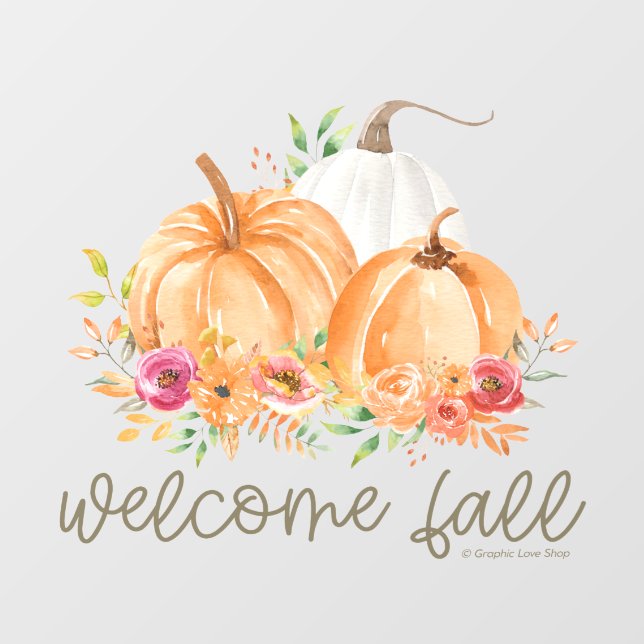 Welcome Fall Watercolor Pumpkins © GraphicLoveShop Window Cling (Sheet)
