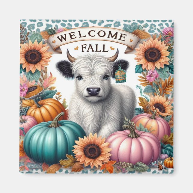 Welcome Fall With A Cute Cow Among Pumpkins  Magnet (Front)