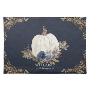 Welcome Family Fall Foliage Blue Floral Pumpkin Placemat