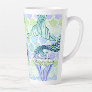 Welcome Family Mermaid Tail Fish Scale Beach Home Latte Mug