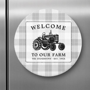 Welcome Family Name Farm Tractor White Plaid Magnet