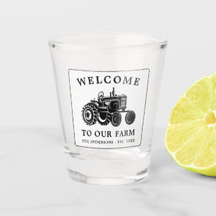 Welcome Family Name Farm Tractor White Tinted Shot Glass