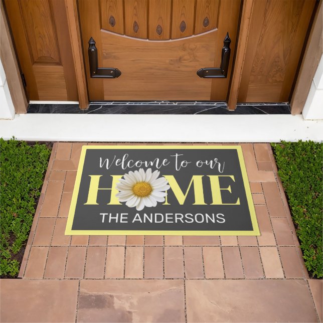 Welcome Family Name White Daisy Grey Doormat (Outdoor)