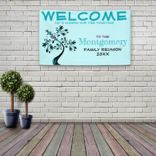 Welcome Family Reunion Modern Aquamarine Tree Banner