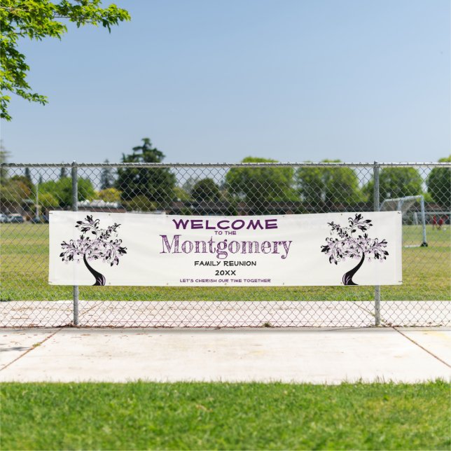 Welcome Family Reunion Modern Purple Tree Banner (Insitu)