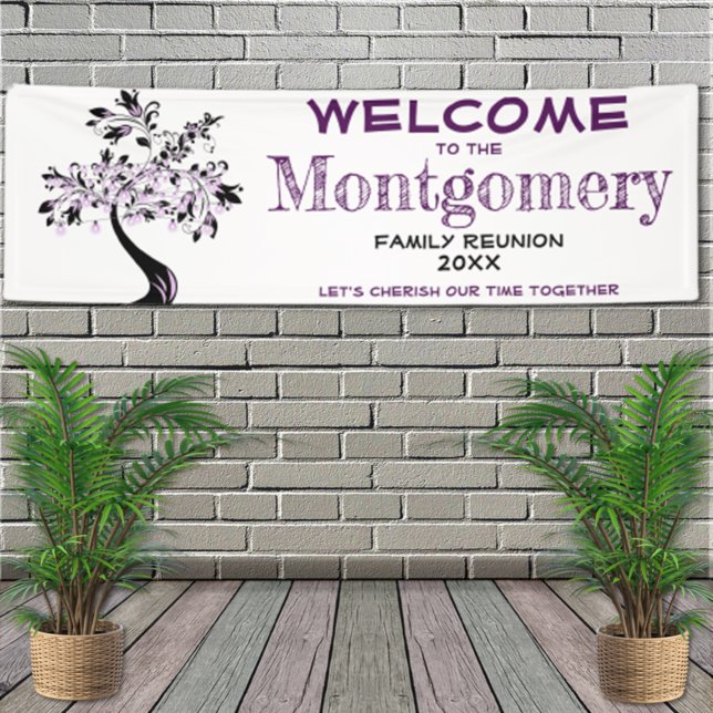 Welcome Family Reunion Modern Trendy Purple Tree Banner (Creator Uploaded)