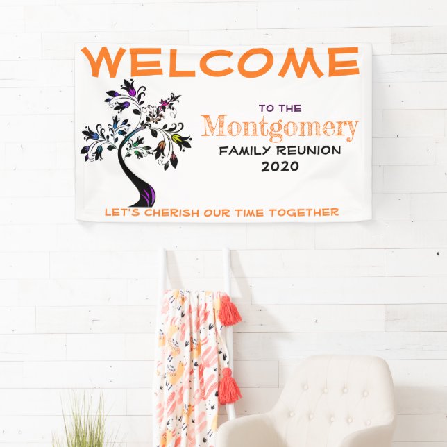 Welcome Family Reunion Personalised Colourful Tree Banner (Insitu)