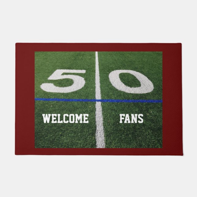 Welcome Fans 50 yard line football field Doormat (Front)
