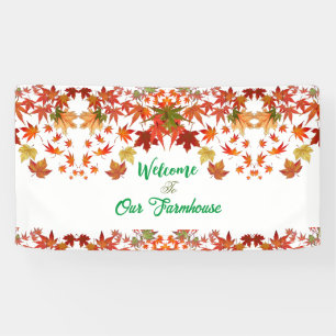 Welcome Farmhouse Fall Colours Maple Leaf Autumn Banner