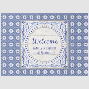 Welcome Farmhouse Tile Blue White Family Decoupage Tissue Paper