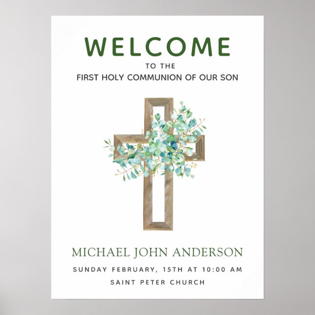 Welcome First Holy Communion Dusty Eucalyptus Poster (Front)