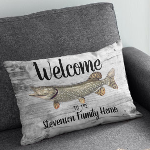 Welcome Fishing Pike Family Name Home Cottage  Decorative Cushion
