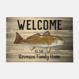 Welcome Fishing Redfish Family Name Home Cottage Doormat