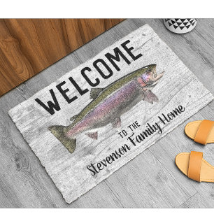 Welcome Fishing Trout Family Name Home Cottage Doormat
