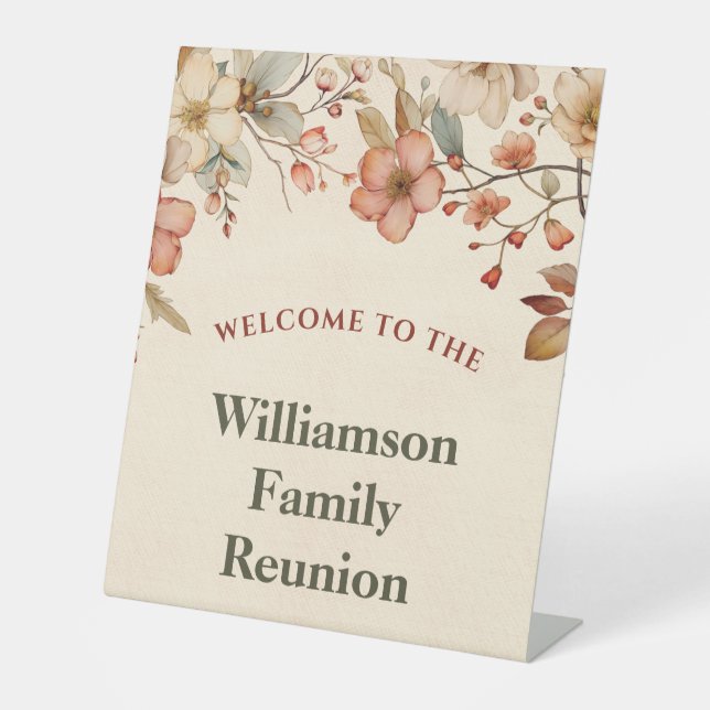 Welcome Floral Elegant Family Reunion Pedestal Sign (Front)