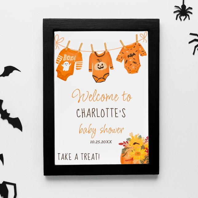 Welcome floral Halloween little boo baby shower Poster (Welcome floral Halloween little boo baby shower Poster)