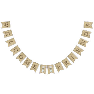 Welcome Friends Country Burlap and Mason Jars Bunting