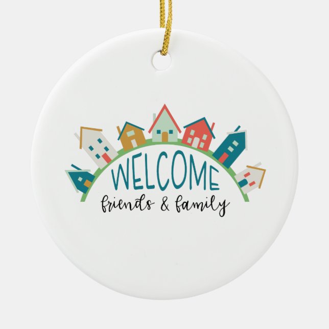 Welcome Friends & Family Ceramic Tree Decoration (Front)