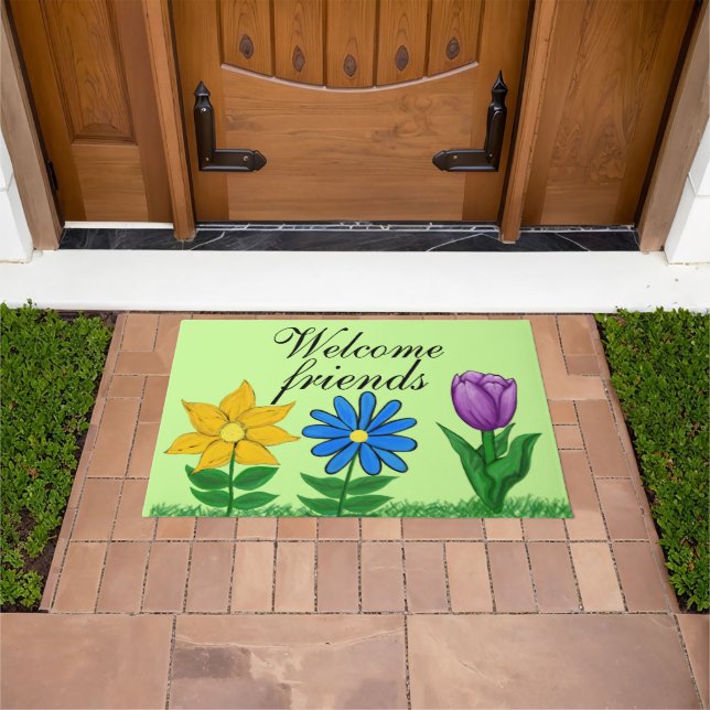 Welcome Friends Floral Doormats (Outdoor)