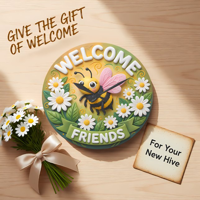 Welcome Friends Honey Bee Spring Large Clock (Creator Uploaded)
