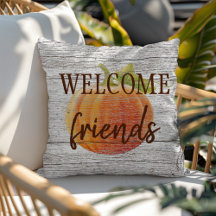 Welcome Friends Pumpkin On Weathered Wood Planks