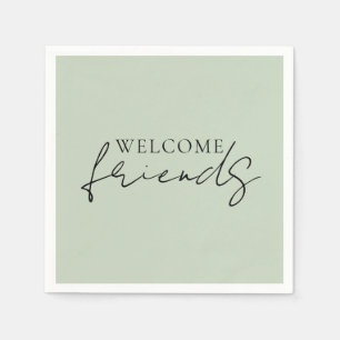 'Welcome Friends' Soft Sage Green Farmhouse Rustic Napkin