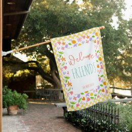 Welcome Friends Spring Flowers House Flag