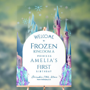 Welcome Frozen Kingdom 1st Birthday Cartoon Castle Acrylic Sign