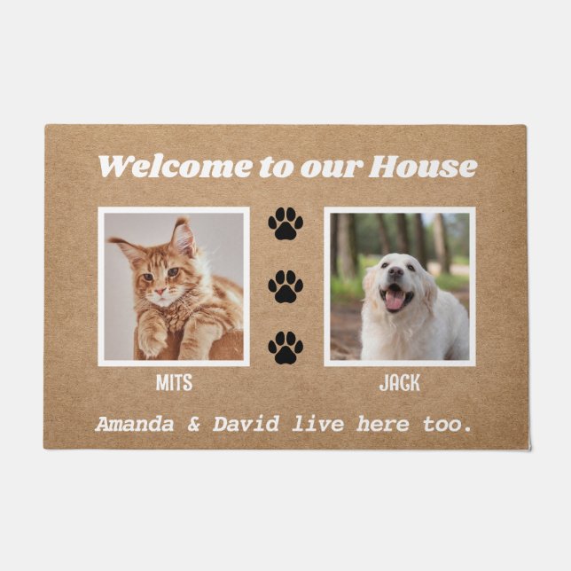 Welcome Funny Dogs House Custom 2 Pet Photo Doormat (Front)