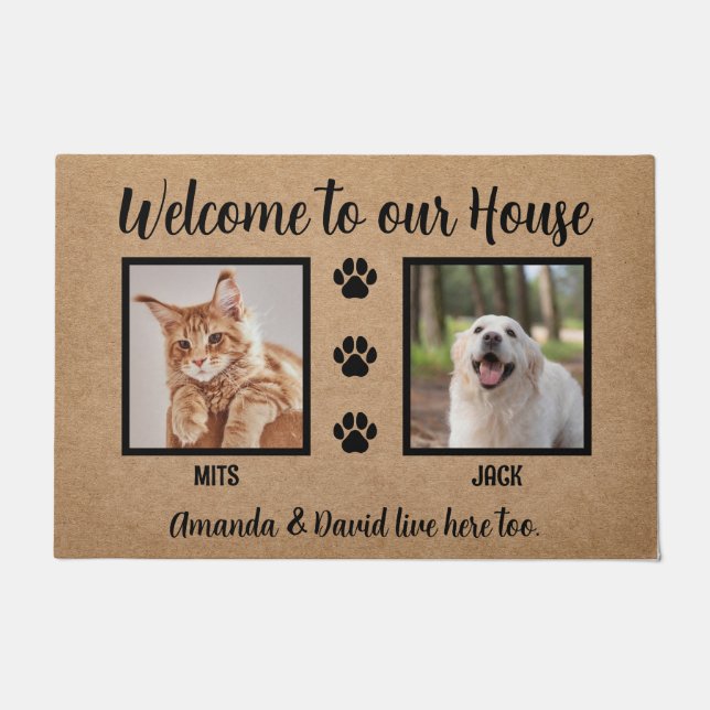 Welcome Funny Dogs House Custom 2 Pet Photo Doormat (Front)