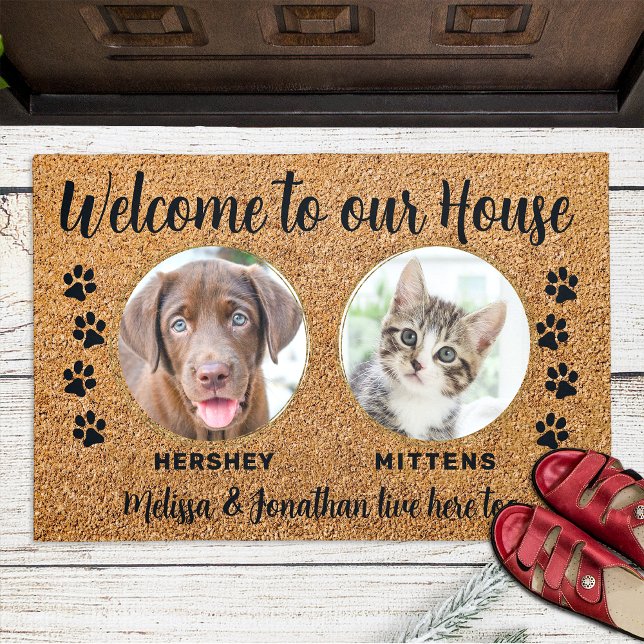 Welcome Funny Dogs House Custom 2 Pet Photo Doormat (Creator Uploaded)