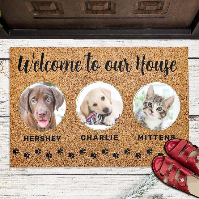 Welcome Funny Pets House Custom 3 Cat Dog Photo Doormat (Creator Uploaded)