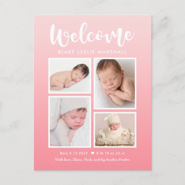 Welcome Gallery Modern Birth Announcement Postcard (Front)