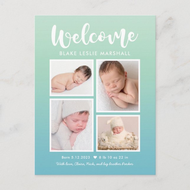 Welcome Gallery Modern Birth Announcement Postcard (Front)