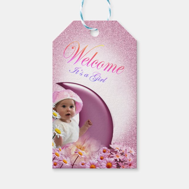 Welcome Girl Baby Shower Gift Tags (Front)