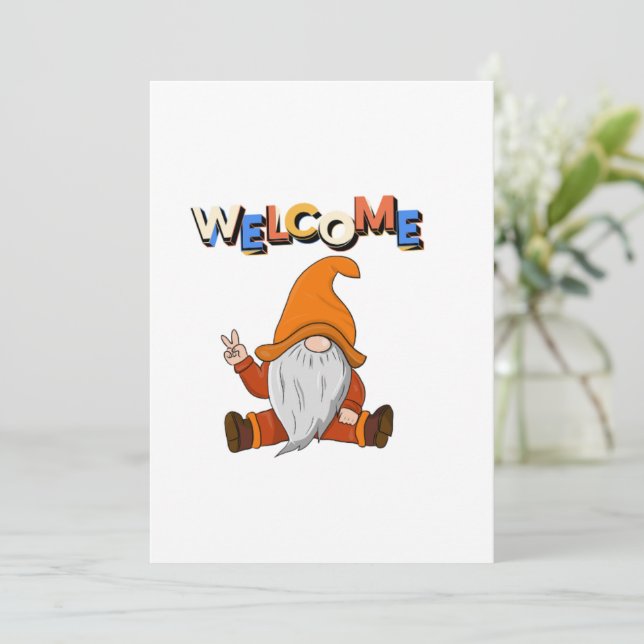 Welcome Gnome Peace on a  Invitation (Standing Front)