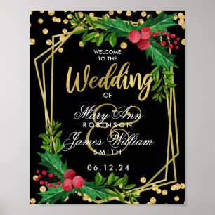 Welcome Gold Black Holiday Wedding Holly Poster