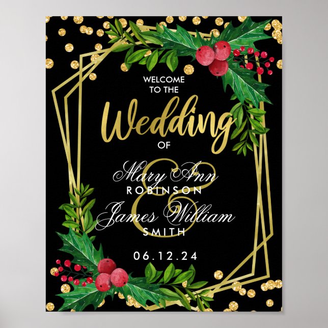 Welcome Gold Black Holiday Wedding Holly Poster (Front)