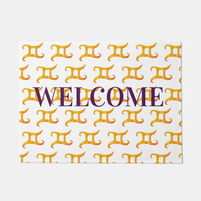 Welcome Gold Gemini Astrology Sign Doormat (Front)